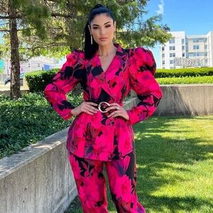 Floral Blazer and Trouser Pantsuit Size XS